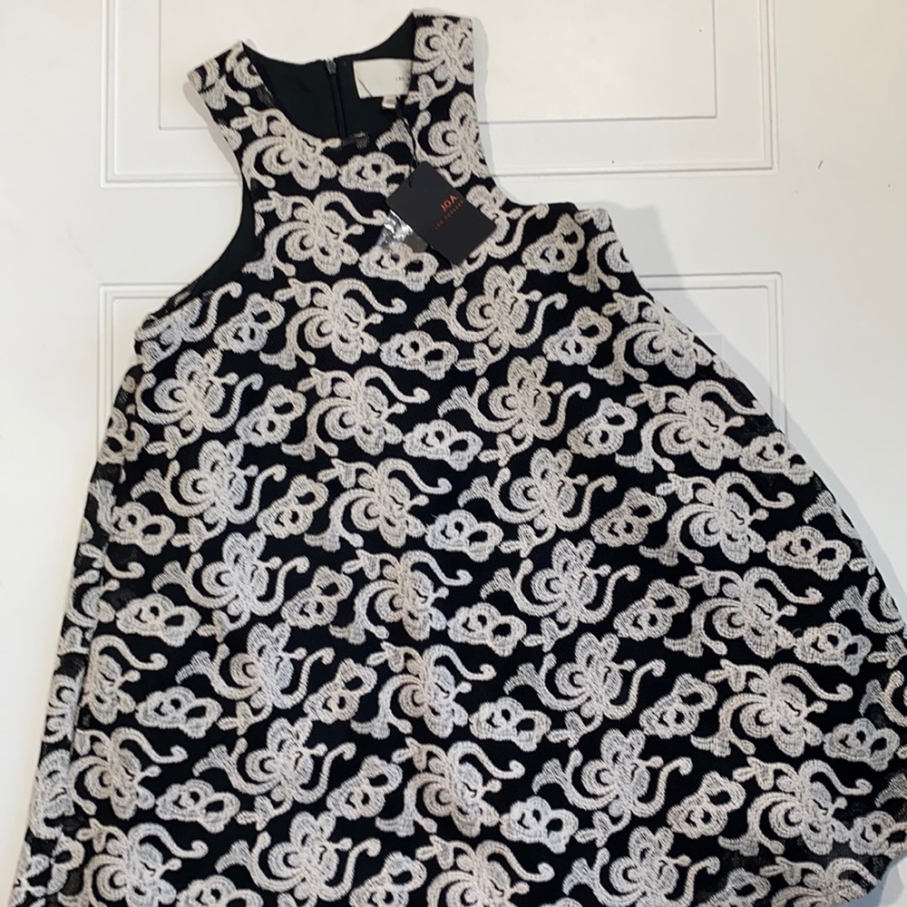 NWT J.O.A Mesh Embroidered Mini Dress Black/Ivory S